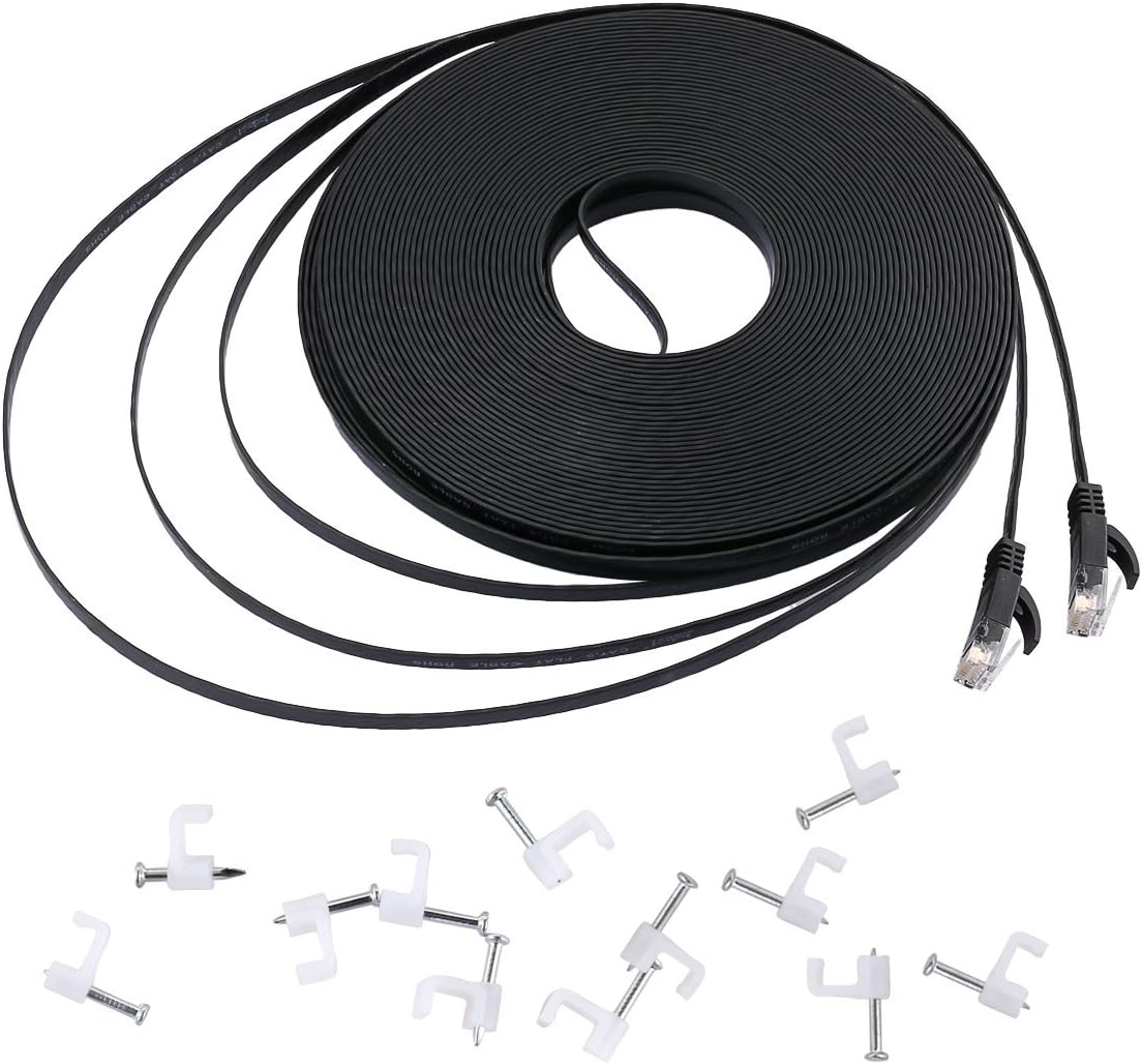 Cat 6 Ethernet Cable 50 ft – DaBee Flat Wire LAN Rj45 High Speed Internet Network Cable Slim with Clips – Faster Than Cat5e Cat5 with Snagless Connectors- (15 Meters) (50ft-Black)