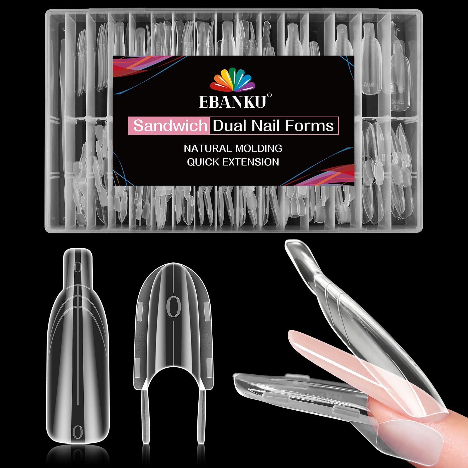 EBANKU 120PCS Sandwich Dual Form, Tip Unghie Finte Traslucido Double Top & Bottom Design Lungo Mandorla Nail Form Per Estensione Rapida Delle Unghie Casa o Salone