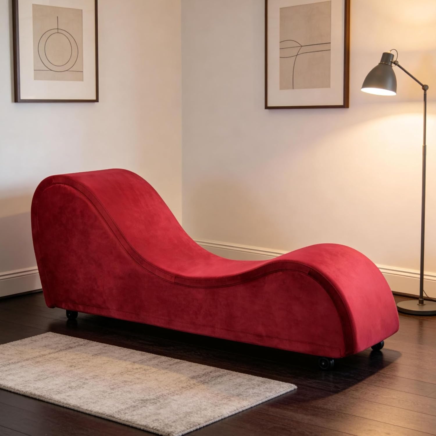 Red Chaise Lounge Chair, Modern Sofa Couch Sleeper Chair with Removable & Washable Cover for Stretching, Relaxation, Metal Frame-500 lbs Capacity, Velvet