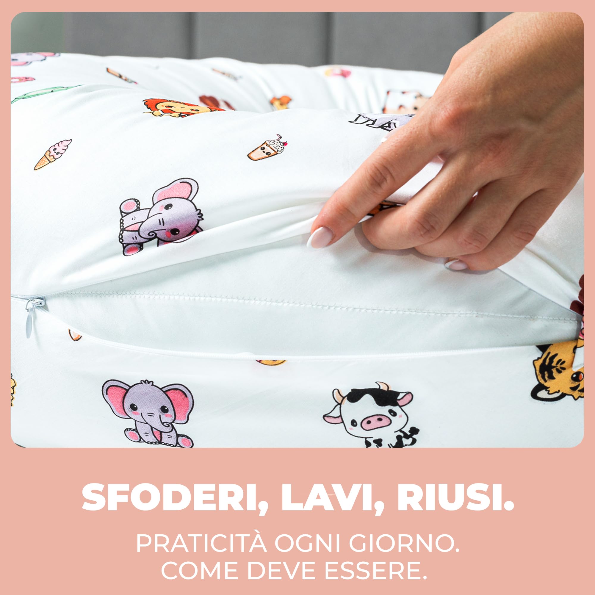 Ciambella Allattamento Neonato con Federa 100% Cotone Morbido Riempimento Ergonomico Supporto Schiena Premaman Lavabile