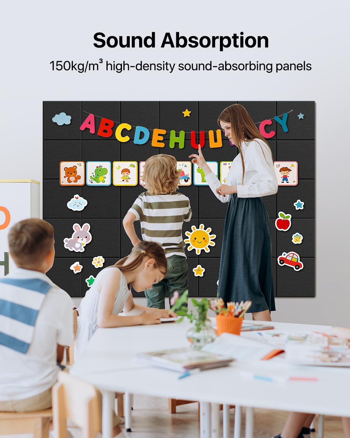 Large Cork Boards for Walls, 47"x35" Bulletin Board, 12-Pack Felt Wall Tiles with 60 Adhesive Tabs, Cork Boards for Office Decor, Felt Board Alternative Pin Board