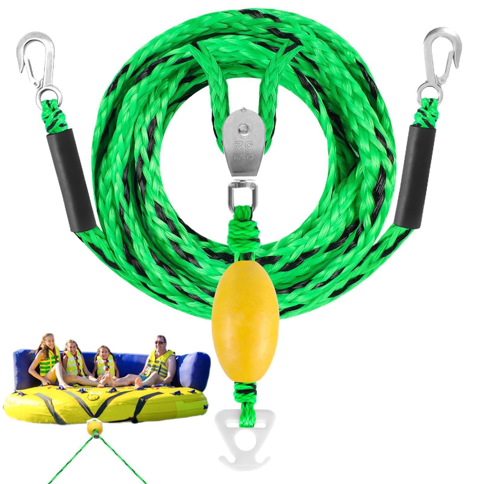 Arnés de tracción Tubing | Cuerda Tractante de hasta 4 personas - Cuerda para Boya Tractada con Gancho y Polea Giratoria 360° - para Pontón Inflables Kayak Surf Piscina