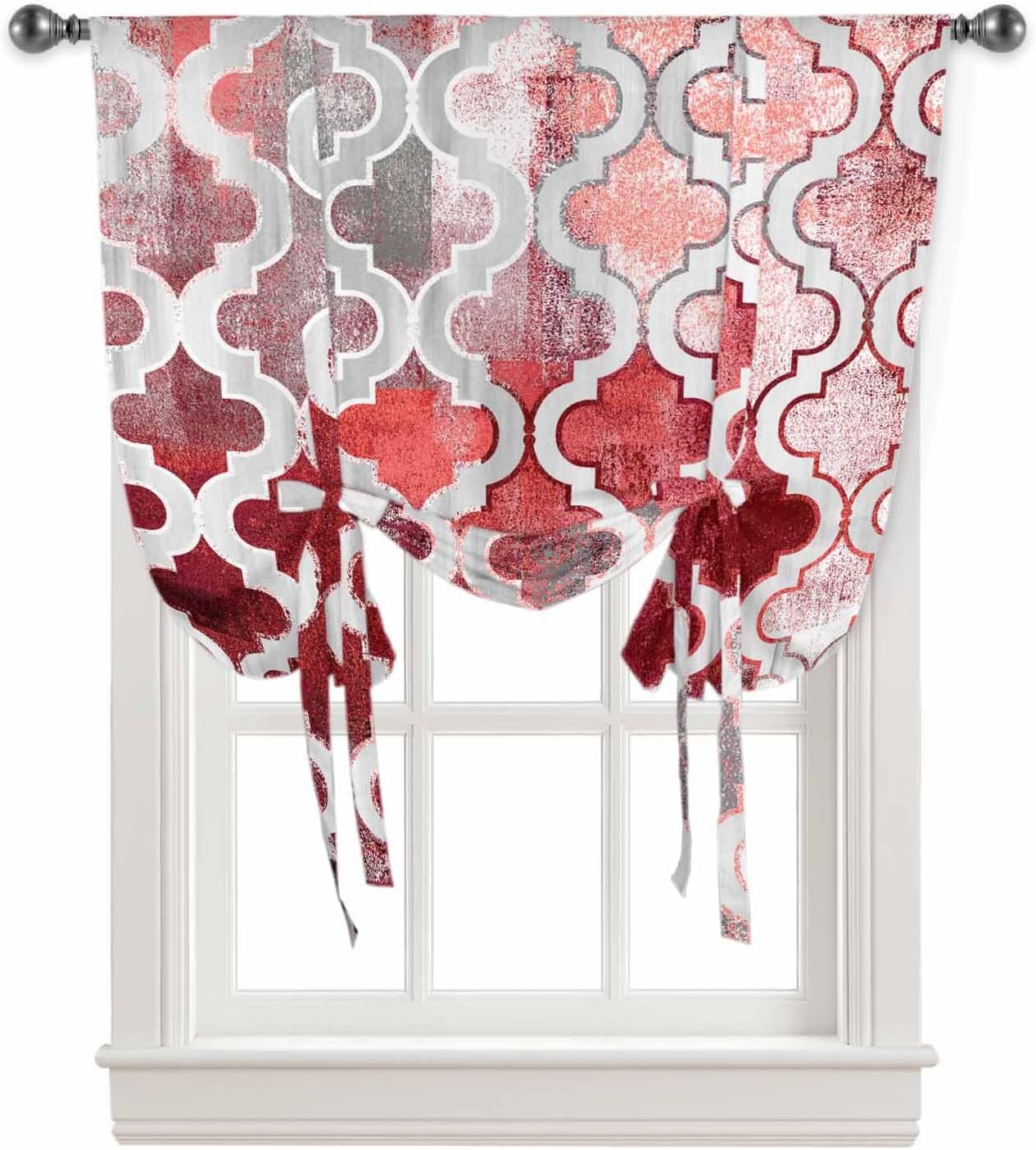 Red Morocco Tie Up Curtains for Windows 63 Inch Length Balloon Curtains Kitchen Adjustable Balloon Window Shade Rustic Country Smear Street Mottled Art Tie Up Valance Bathroom Curtain Window 46"x63"