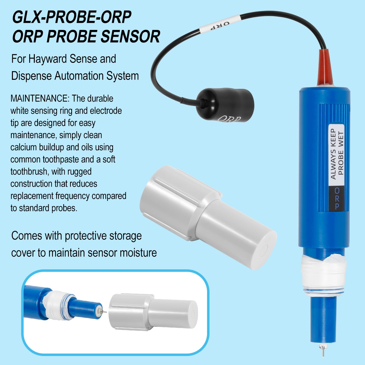 GLX-PROBE-ORP - Sensor de sonda ORP de repuesto para Hayward Sense y dispensa HL-CHEM y AQL-CHEM, para controladores CAT y HCC, para generador de cloro salino Hayward modelo AQR-PRO-SD, HPC-4-ACT-RC