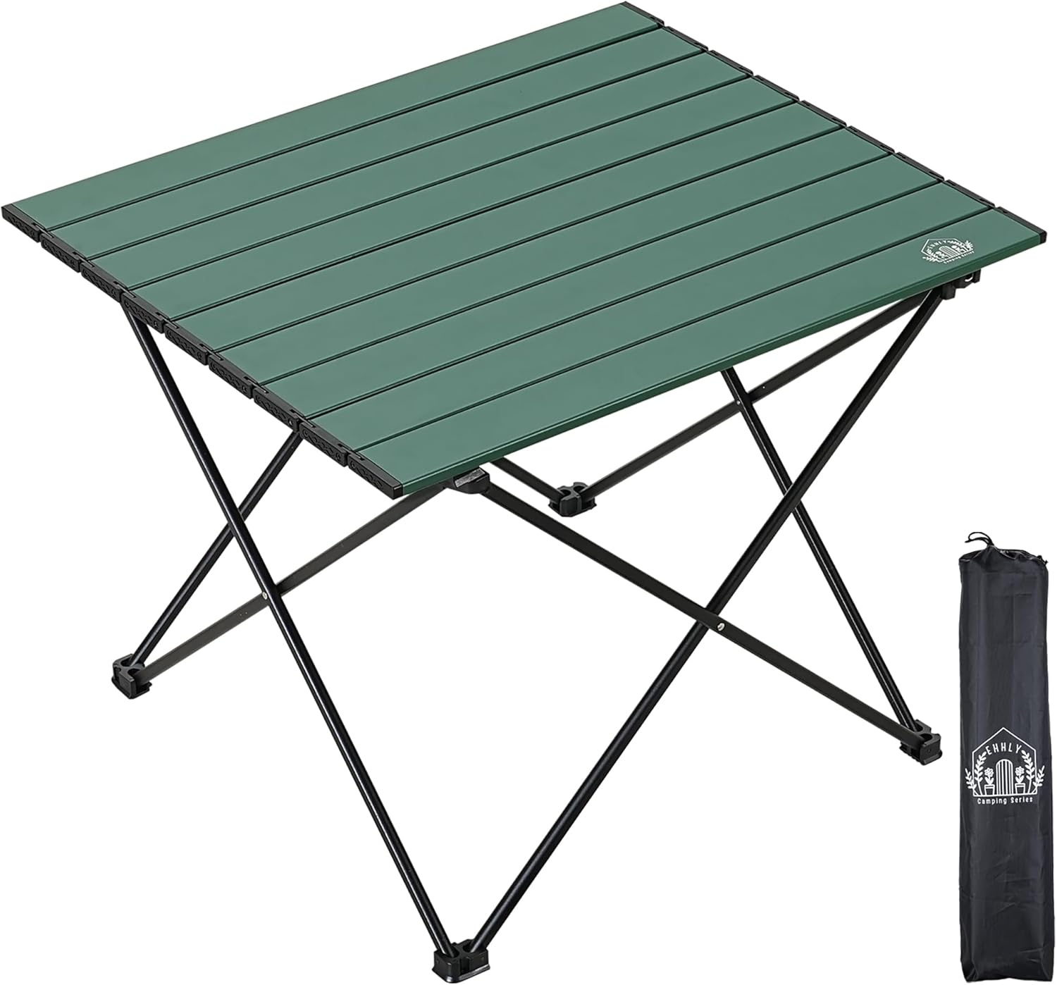 EHHLY Portable Folding Camping Table, Large Compact Aluminum Beach Picnic Table, Lightweight Collapsible Outdoor Camp Tables That Folds & Rolls Up, Beach Gear Essentials Camp Accessories, Sylvan Green