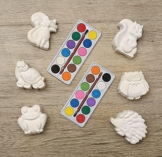 قطع جبس للتلوين للاطفال مجموعة اشكال جبس متنوعة مكونة من 6 قطع حيوانات شقية جاهزة للتلوين مع 2 باليت الوان مياة 12 لون