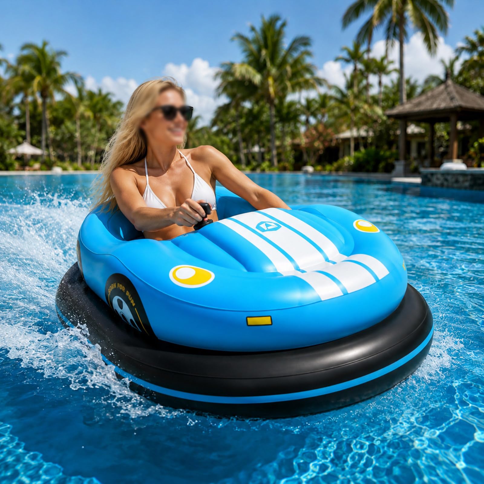 Electric Bumper Boat, 265 lb Capacity, Double-Layer Inflatable Body Blue