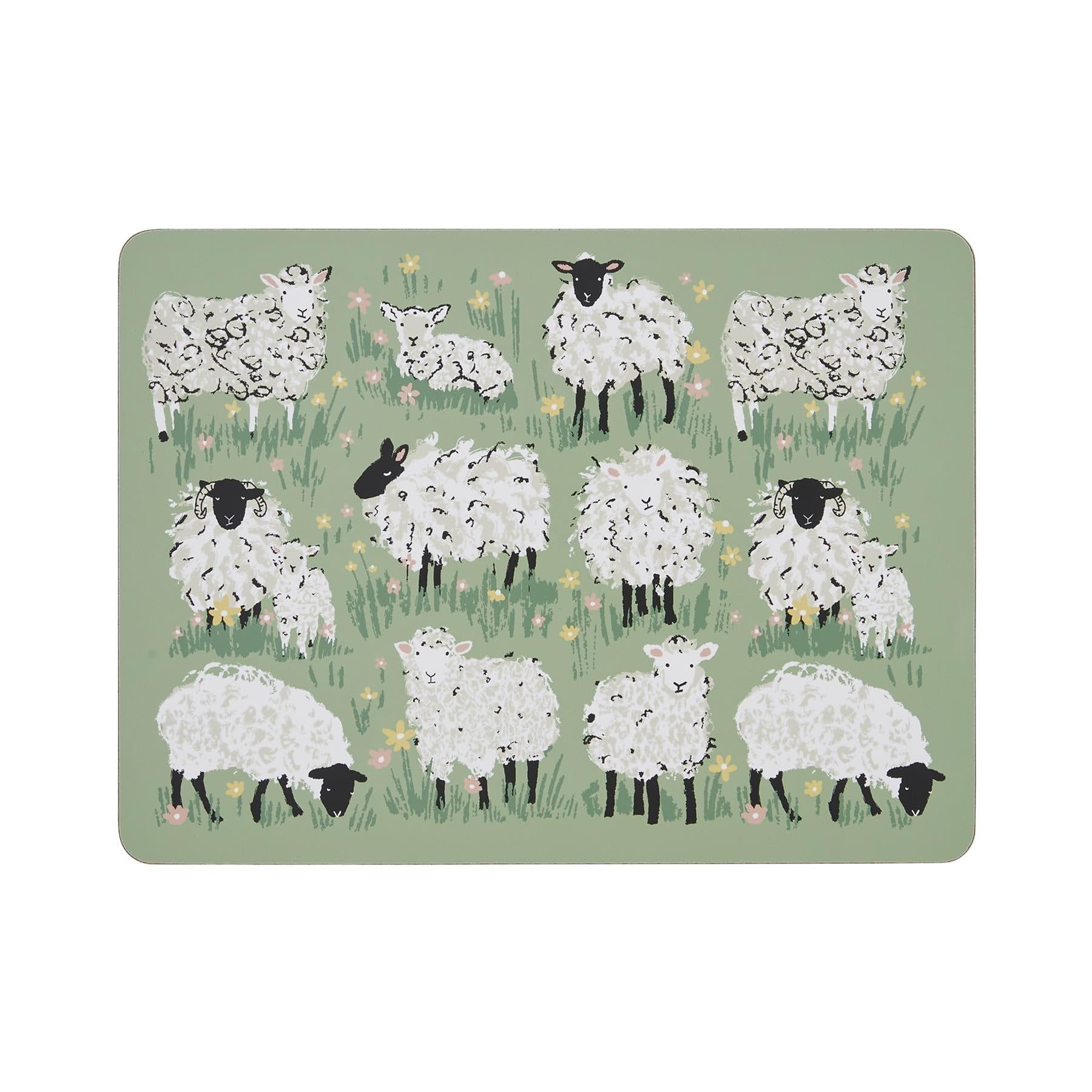 Ulster Weavers Woolly Sheep Animal Print MDF Placemat Set - Green - 4 Pack