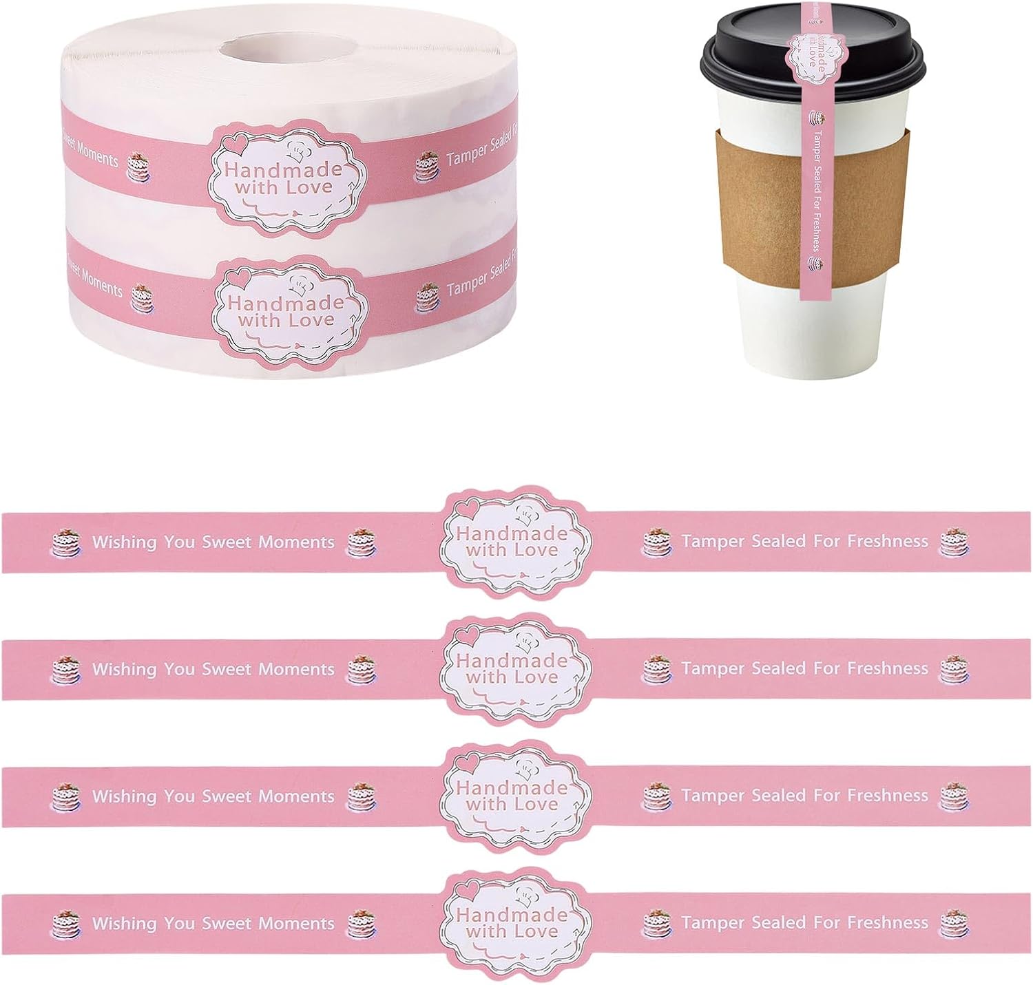 500Pcs Retail Package Seal Stickers 8.66 x 0.98 Inch Safe Secure Tamper Evident Seals Stickers Secure Sealing Labels for Gift Wrapping Handmade Crafts Gift Box Packaging, Pink