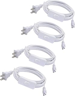 4-Pack T5 T8 Led Tube Light Power Extension Cord Grow Plug Cable Connecting Integrated Wire Replacement Fixture with On/Off Switch (6FT/1.8M)