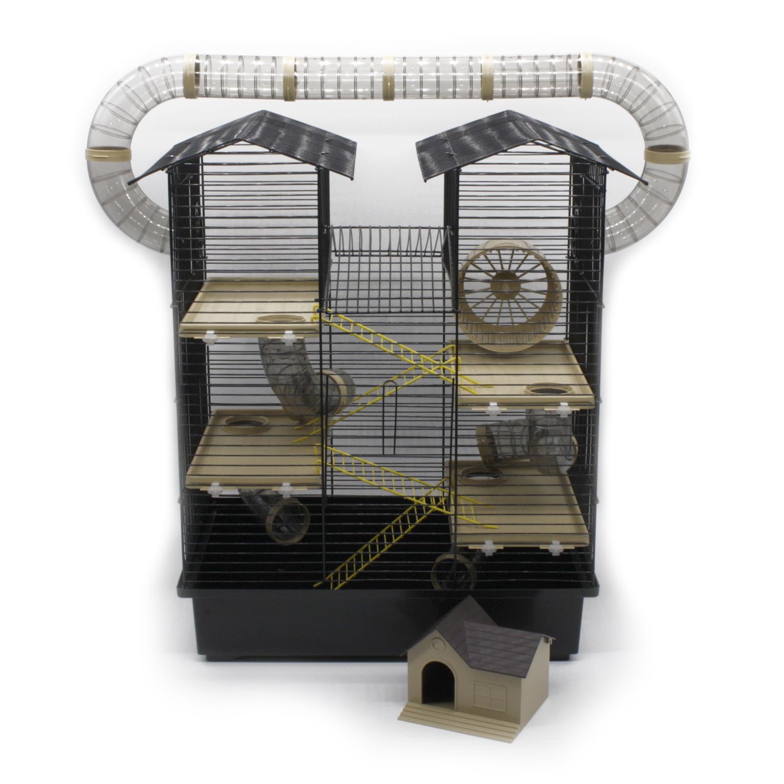 ZooPaul Nagerkäfig Hamsterkäfig XXL CH2 Plus mit Zubehör Maus Hamster Käfig Tunnelsystem Haus (Schwarz Beige)