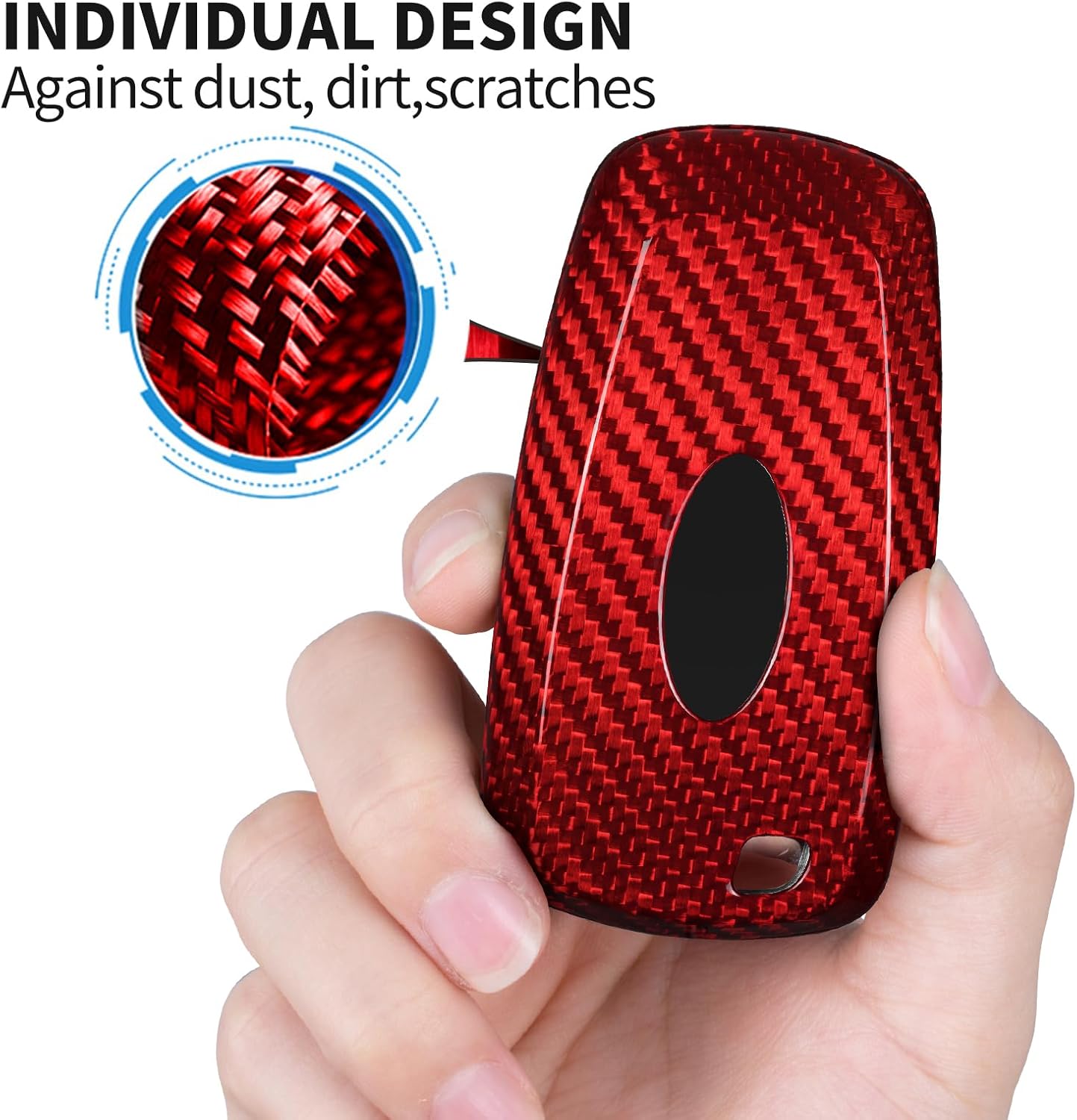 T-carbon Key Fob Cover with Keychain Fits Ford F150 F250 F350 F450 Mustang Explorer 2025 Accessories,Glass Fiber Key Case Fits Ford Escape Edge Ranger Expedition 2024 Smart Keyless 3 4 Buttons RED