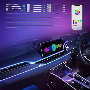 Car-Ambient-Lighting-Kit,RGB 18 in 1 256 LED with Wireless APP DIY Modes Acrylic Interior Car LED Strip Light