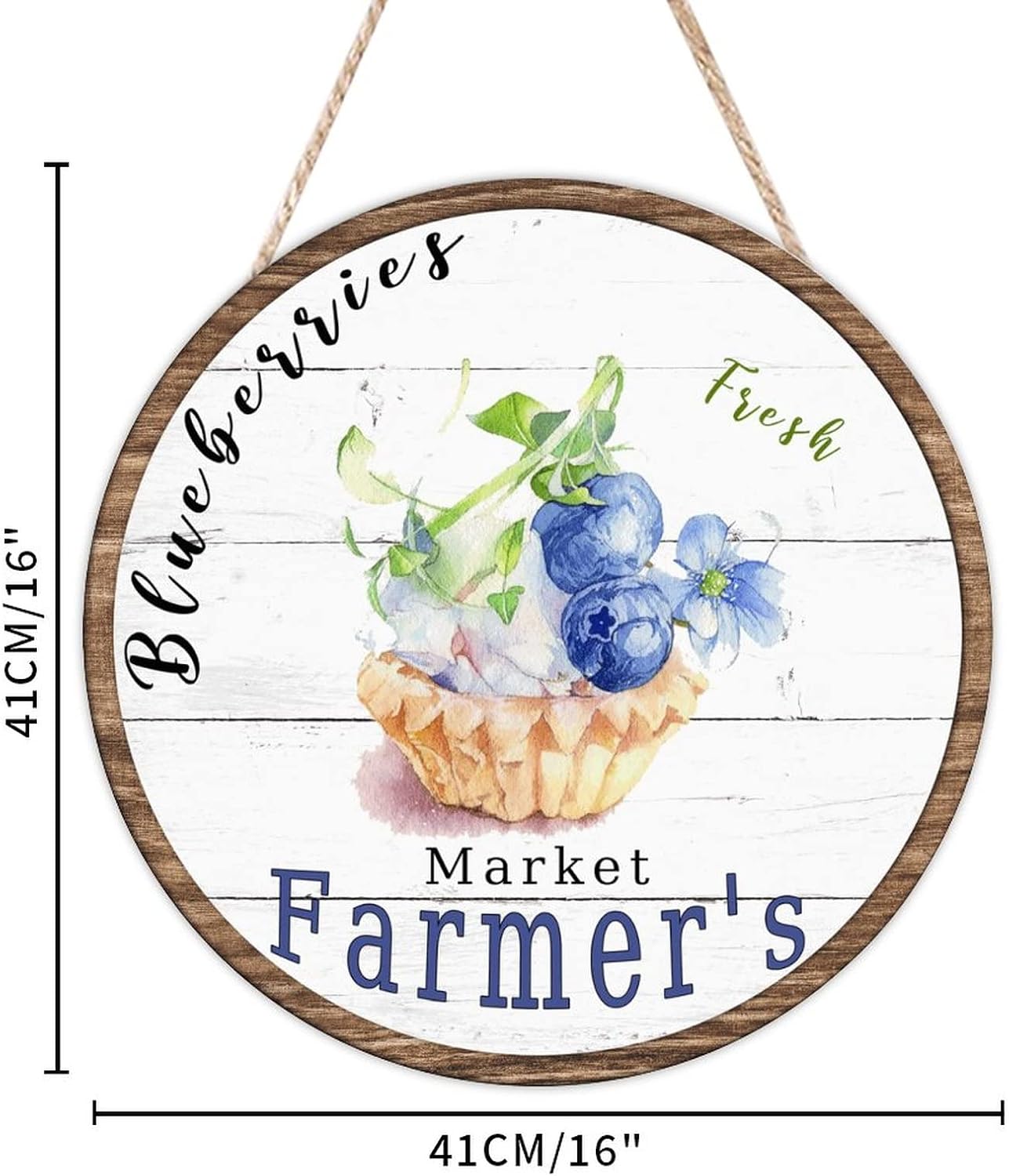Vintage Fruit Blueberry Front Door Round Wood Sign, Rustic Wood Door Sign, 16x16in Vintage Wall Door Hanging Sign for Front Door Entryway Porch Bar Pub Farewell Party Housewarming Gifts