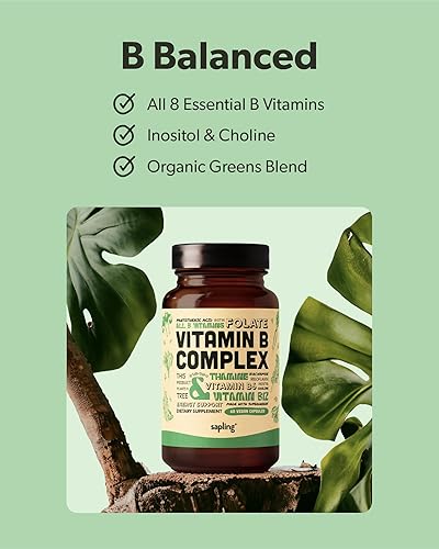 Miniatura 3 de sapling Complejo vegano de vitamina B, mezcla de alimentos integrales con vitaminas B esenciales B1, B2, B3, B5, B6, B7, folato, B12-60 cápsulas