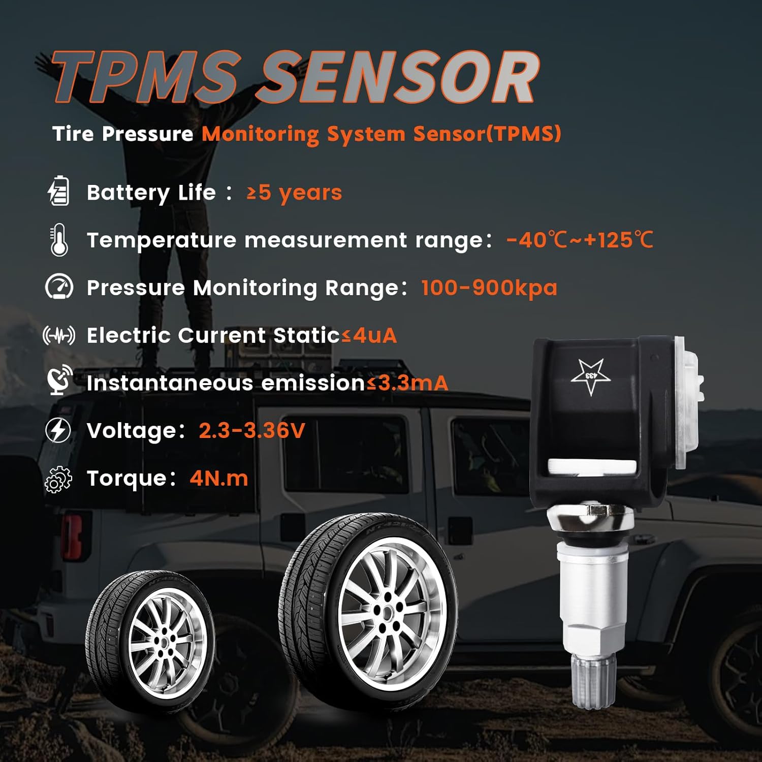 Set of 4 TPMS Sensor Tire Pressure Monitoring Sensor 433MHz Compatible with BMW 530i 540i 750i 840i 740i 840i Replaces# 36106872774