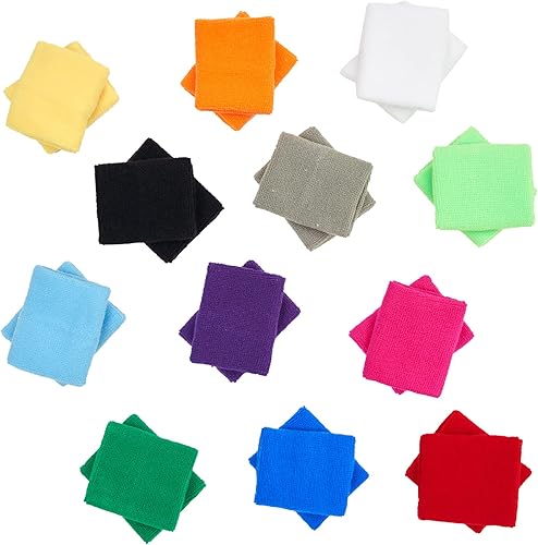 Miniatura 5 de Mallofusa 12 pares de coloridas muñequeras atléticas de algodón de rizo para gimnasio y deportes