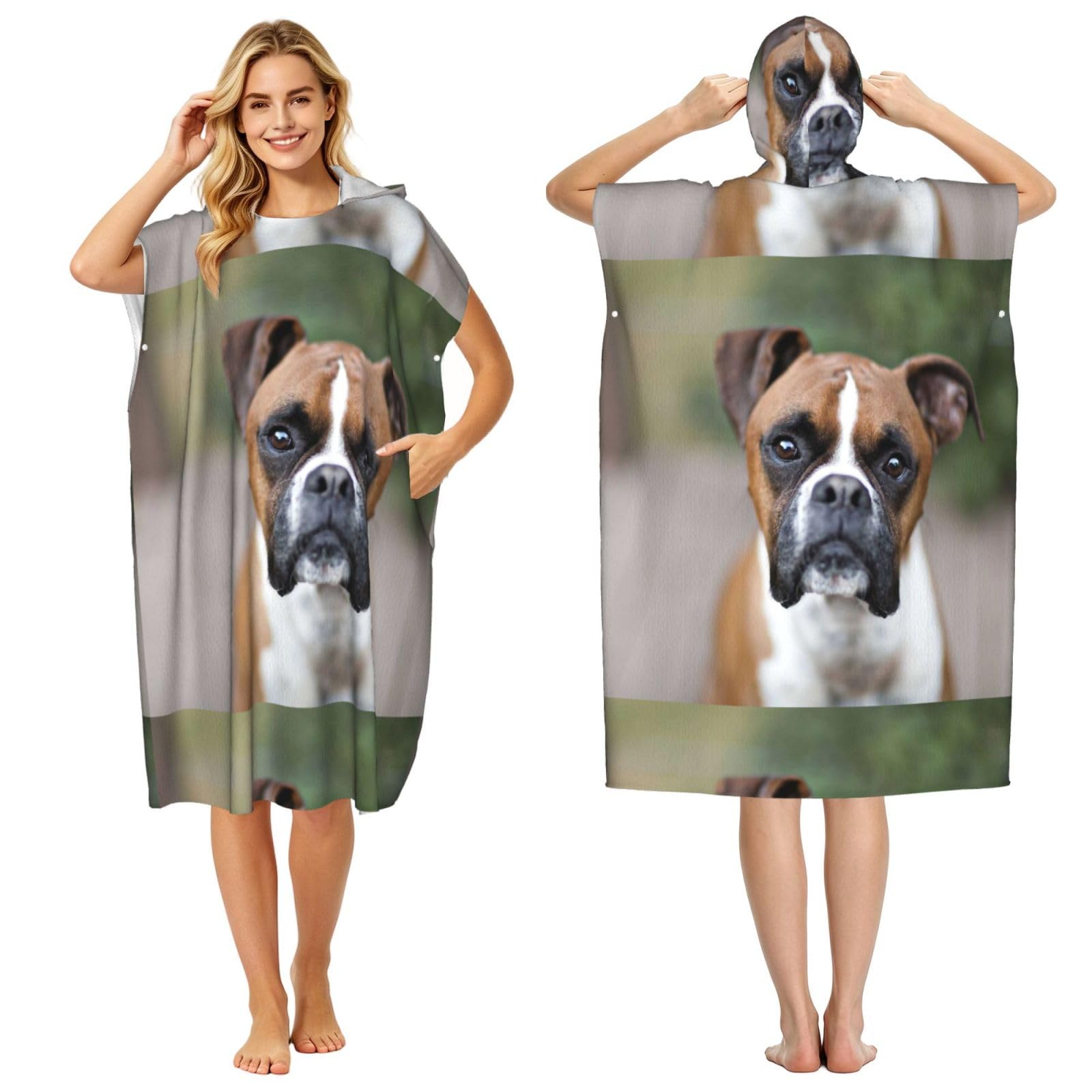 Poadnly Boxer Dog, Adult Hooded Beach Towel 90 x 110 cm,Changing Bath Robe, Surf Poncho Towel For Women Men