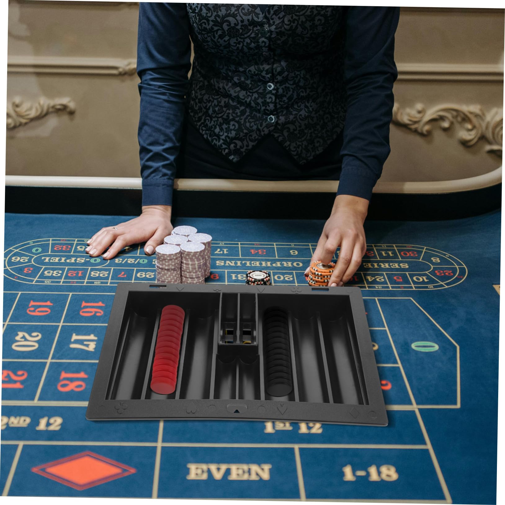 Vassoio Porta Fiches da Poker in Acrilico Nero, 350 Pezzi