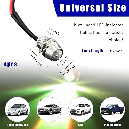 Miniatura 8 de 4 luces LED piloto, indicador de señal LED impermeable de 12 V con montaje en panel de 0.315 in, lámpara direccional de bombilla piloto automático,