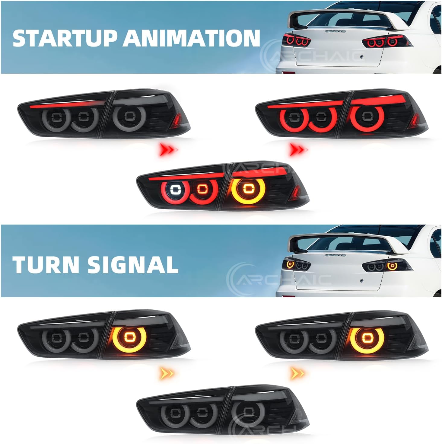 Archaic Tail Lights for Mitsubishi Lancer & Evolution EVO X 2008-2020,w /3D Animation DRL,JDM Lancer Taillights