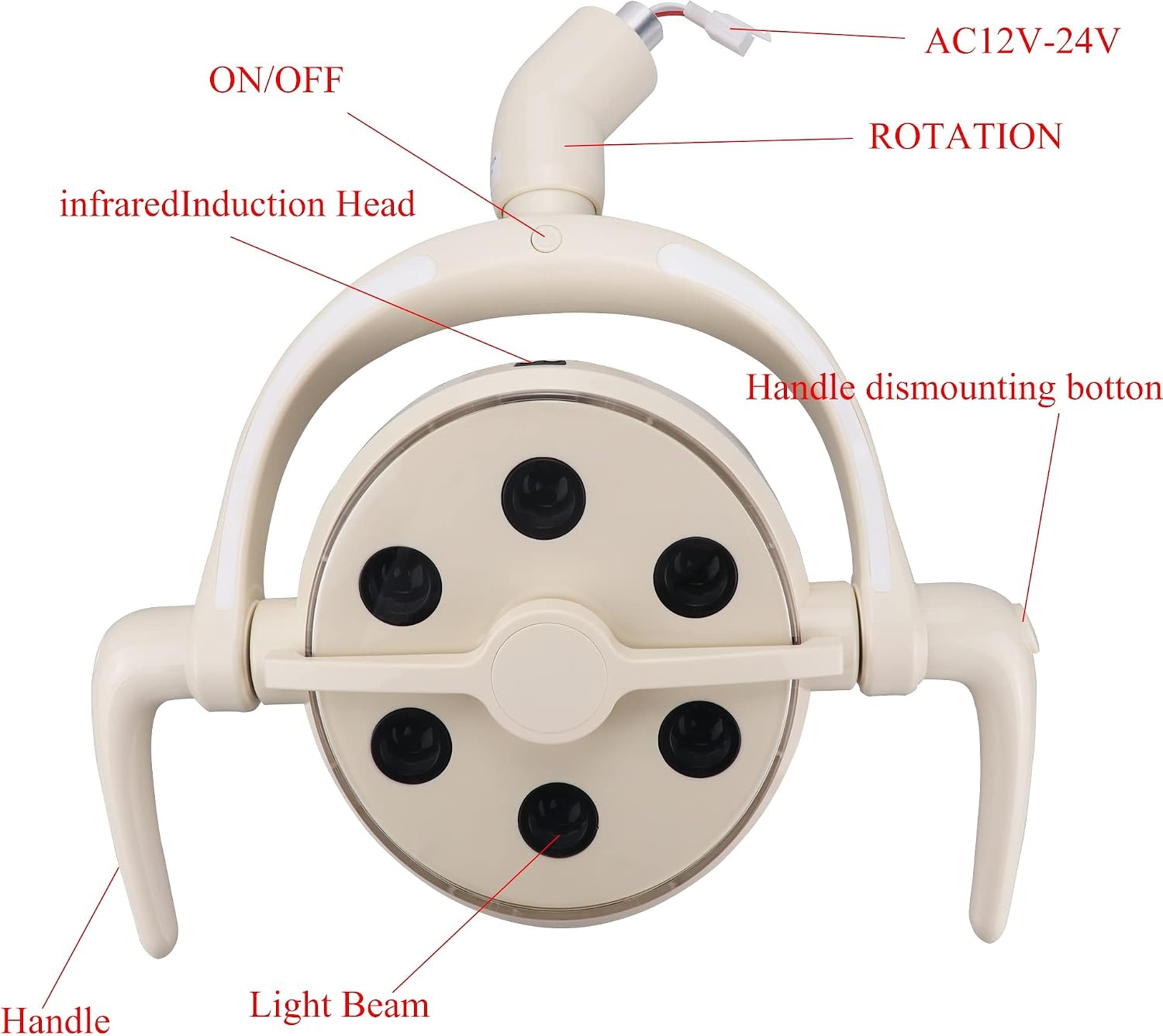 15W 6500K 6LED Shadowless Lamp Operating Light with Induction Lamp for Lab Chair (26mm)