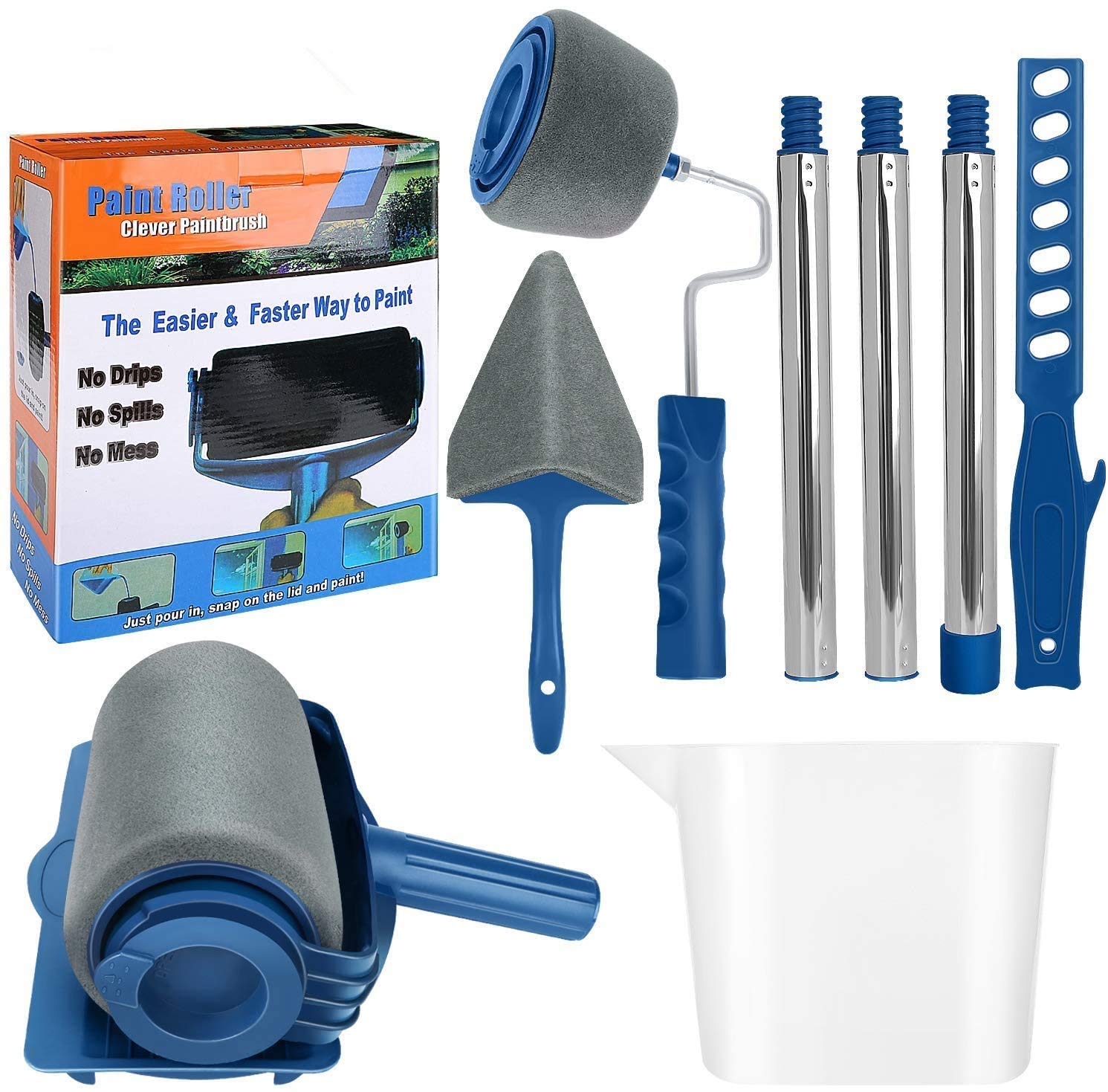 9Pcs/Set Paint Roller Set with Sticks Paint Roller, DIY Wall Printing Brush kit with Paint