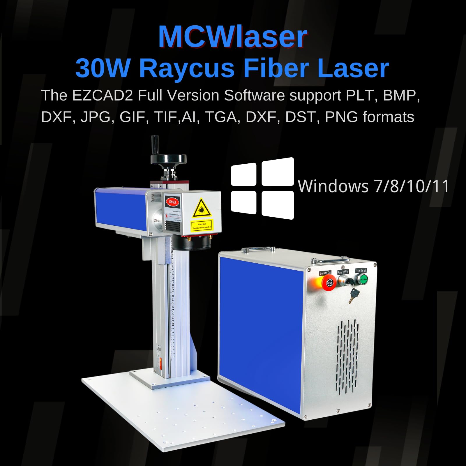 MCWlaser Máquina de grabado Raycus de fibra láser, 30 W, para máquina de marcado láser de metal, área de marcado 175 x 175 mm, con funda protectora