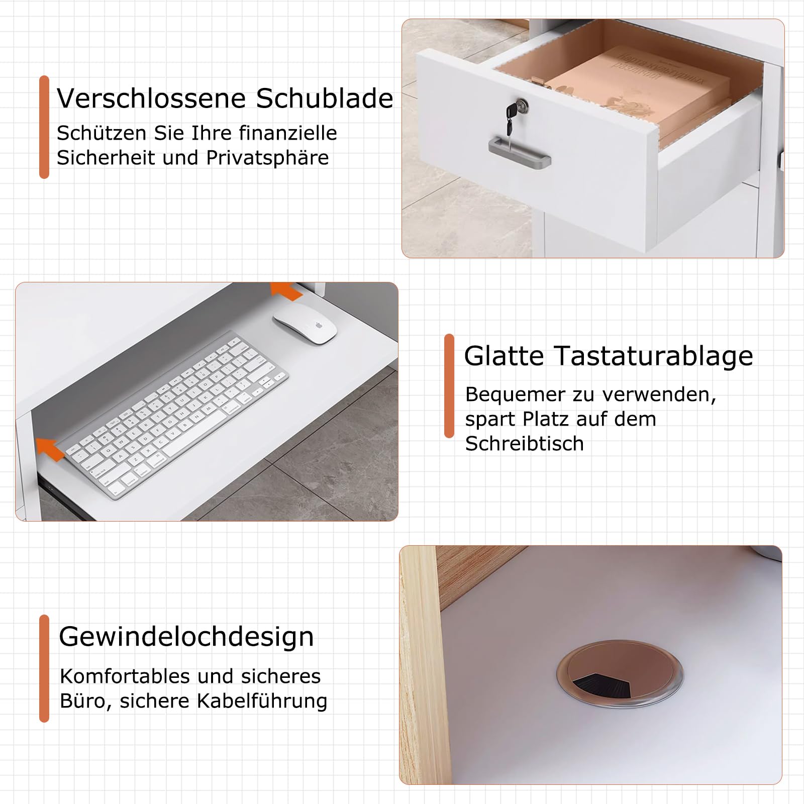 Empfangstheke modern mit Schublade und offenen Regalen, 100–240 cm, für Büro, Salon, Lobby