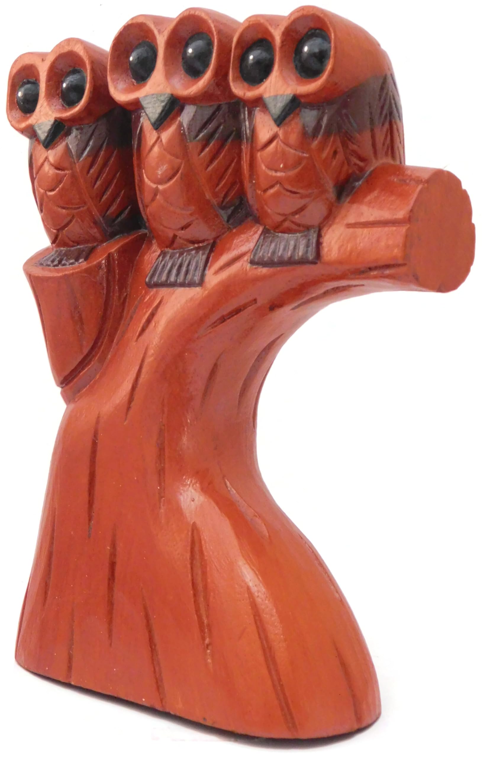 Brave Wings Hand Carved Wooden Owl ~ Three Owls on a Branch 25cm High ~ Ornament Sculpture Figurine Statue Unique Table Decoration Home Decor ~ 4702