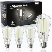 Vista 11 de TJOY - Paquete de 12 bombillas LED Edison ST58 ámbar, 8W equivalentes a 60W, 800 lm, 2200K, blanco suave, regulables, filamento LED, base E26