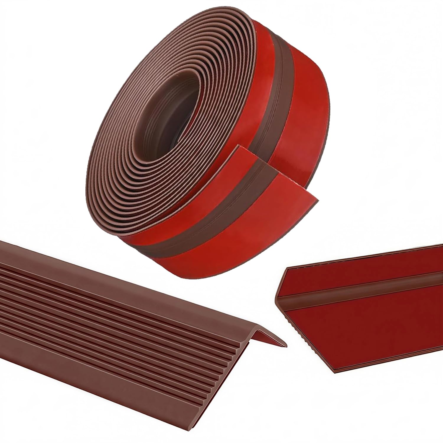 Stair Nosing 12Ft, Brown Stair Edge Protector, Rubber Stair Edge Trim for Steps, Vinyl Stair Nose Molding, Rubber Nose Trim, for Indoor Outdoor, Non Slip and Waterproof