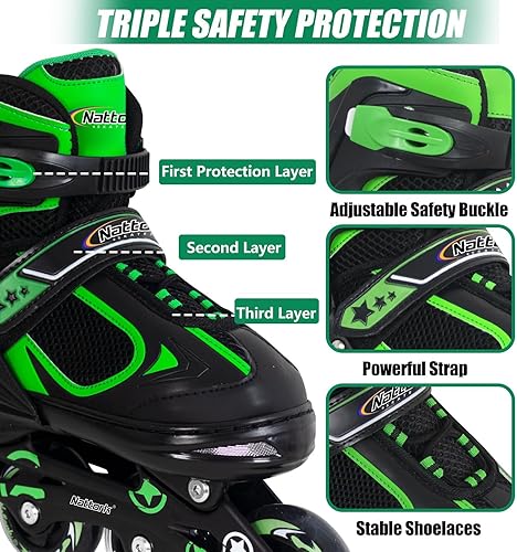 Miniatura 2 de Nattork Blade - Patines para niños con rueda iluminada, para exteriores e interiores, patines negros en línea iluminados para niños pequeños de 5 a