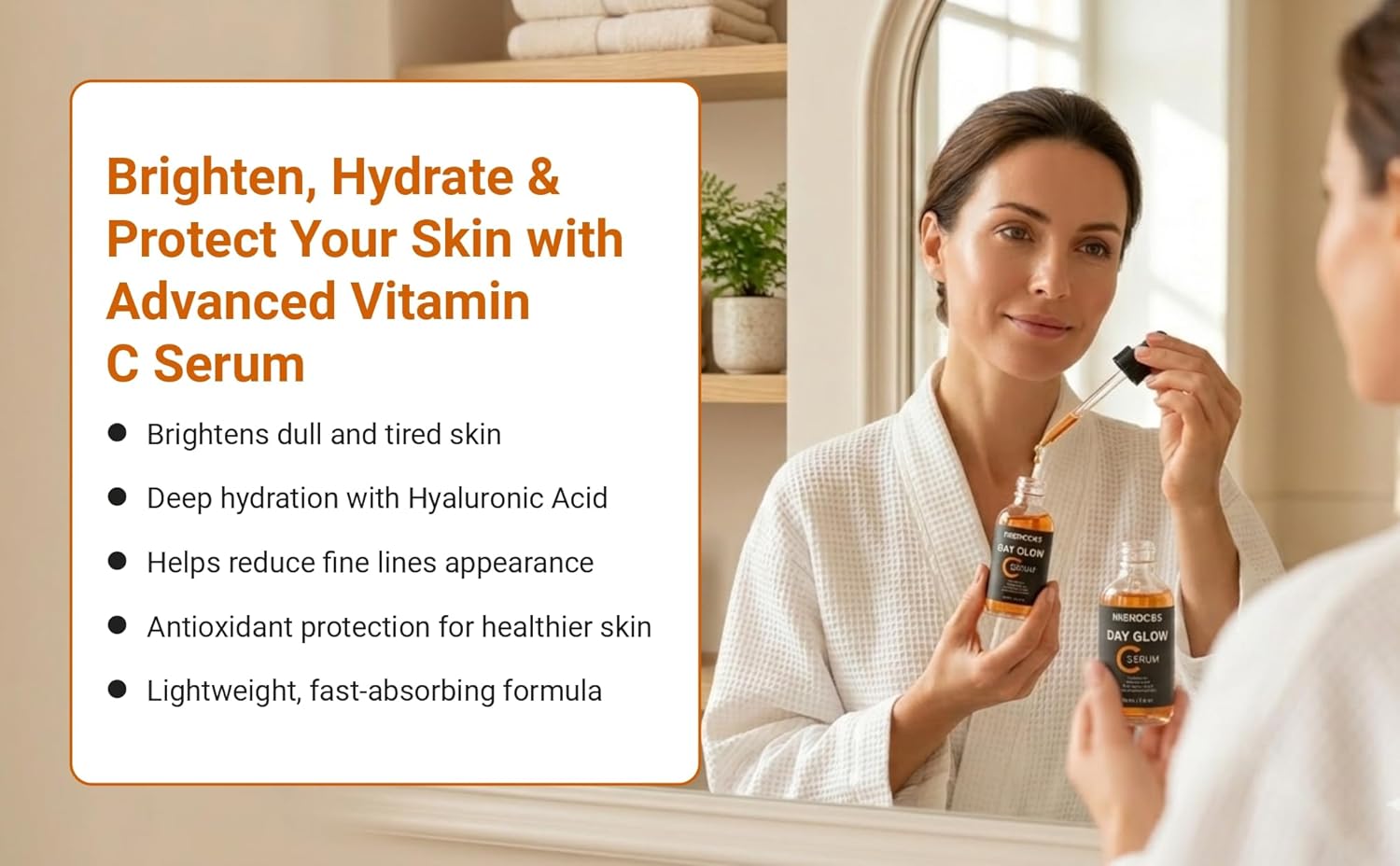 Day Glow 16% Vitamin C Ferulic Acid Serum with Hyaluronic Acid - 60ml (2oz) Large Size Brightening Dark Spot Remover Face Serum for Glass Skin & Wrinkles for Men & Women (Pack of 1)