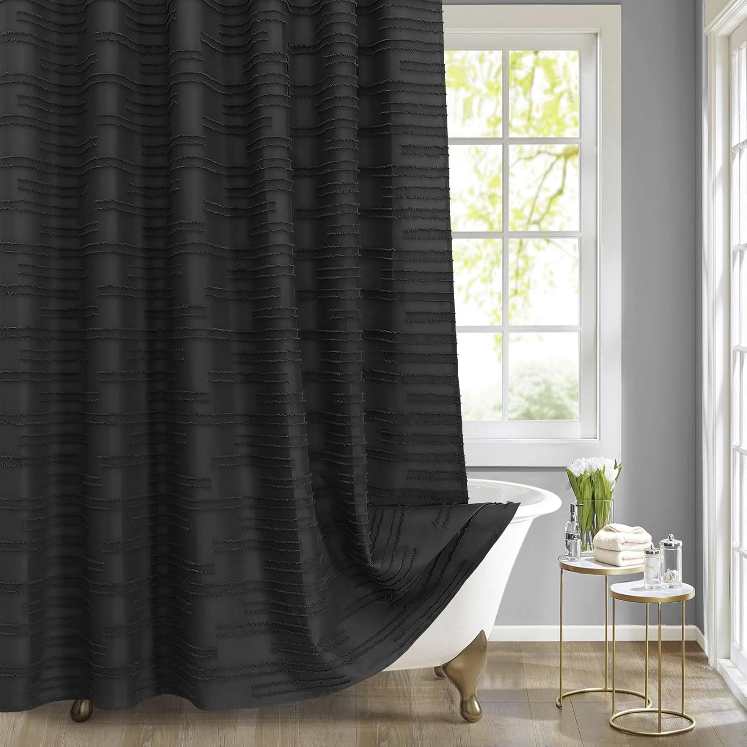 MitoVilla Black Extra Long Shower Curtain 72 × 84, XL Fabric Cloth Bathroom Shower