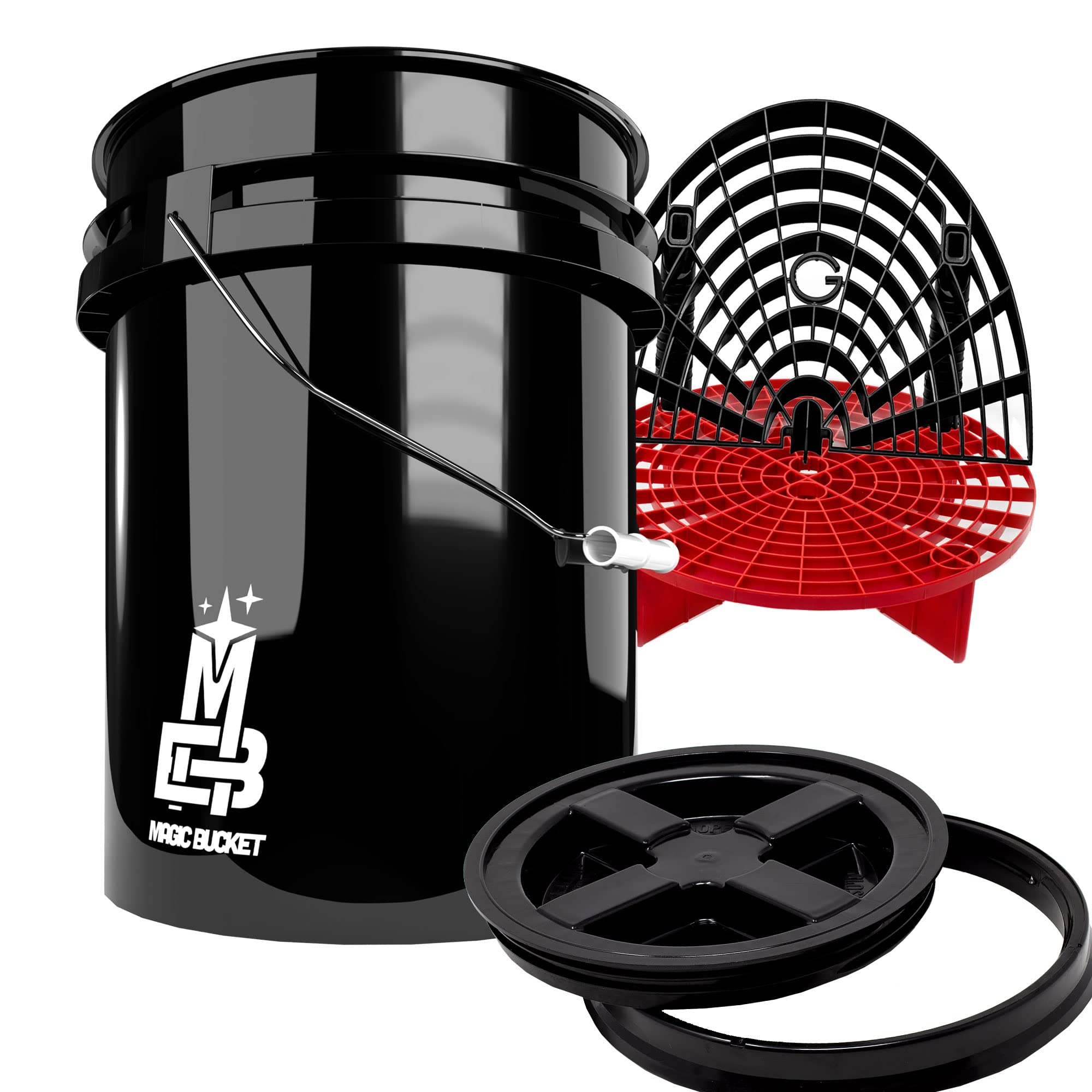Detailmate - Set di secchi professionali da GritGuard: 5 GAL (circa 20 litri) / coperchio per secchio/inserto / Washboard rosso + WB nero