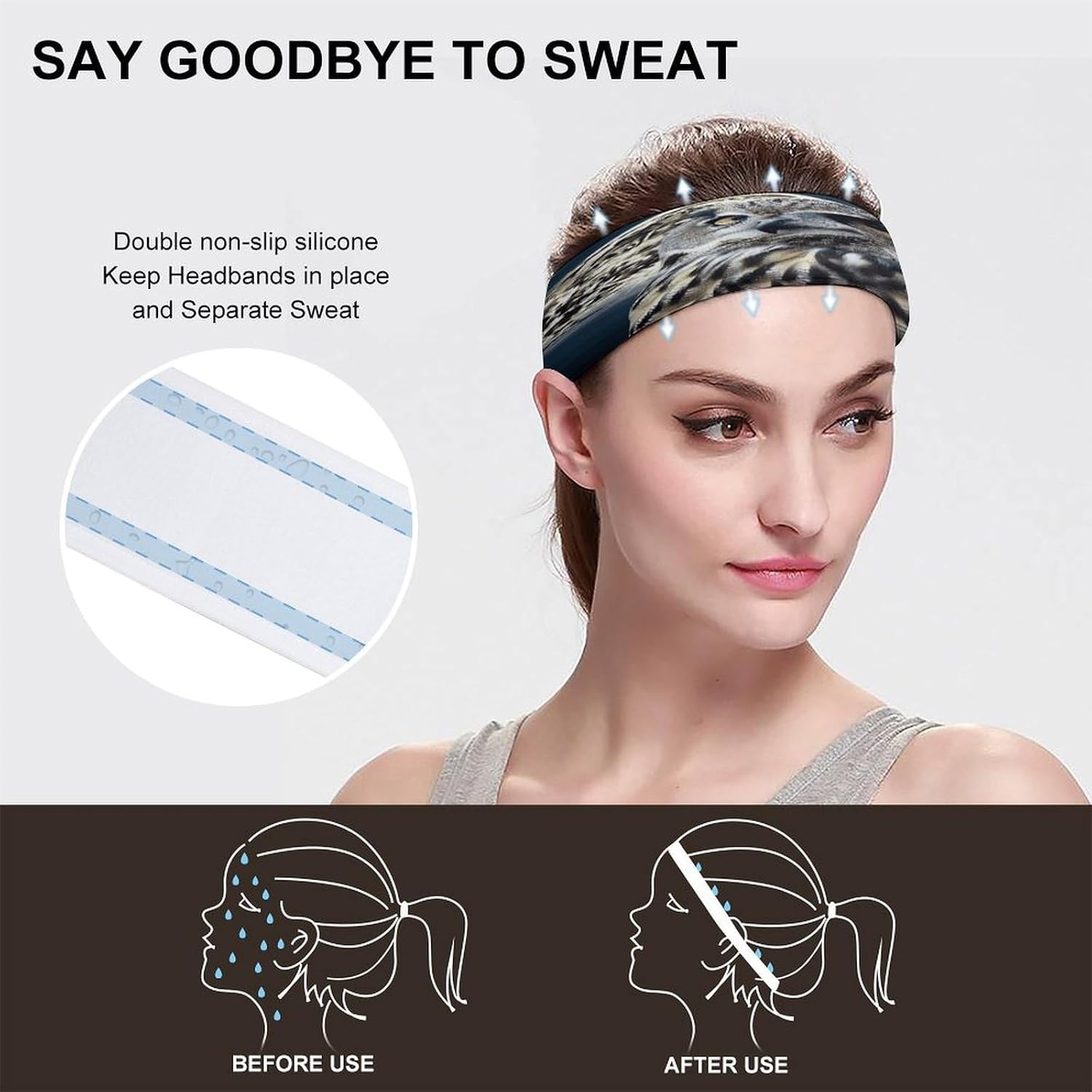 Owl and Moon Sports Headband for Men & Women,Sweat-Wicking Workout Headband ，Hair Bands for Tennis, Basketball, Running, Gym, and Fitness Working Out
