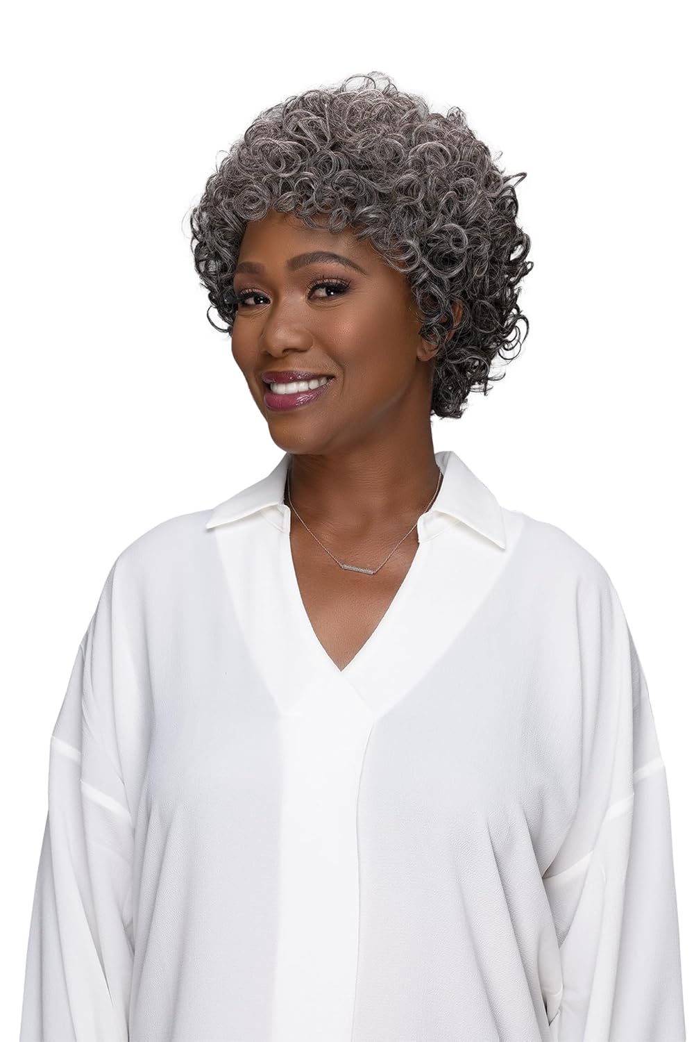 Ms.Granny Posy Wig, Hair type 3b curl, Medium boycut style (CHARCOAL)