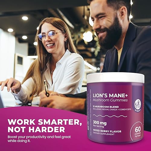 Miniatura 8 de DR. MORITZ Gomitas de melena de león para adultos y niños mayores de 4 años, gomitas de hongos con mezcla 12 en 1 que incluye Reishi y Chaga, melena