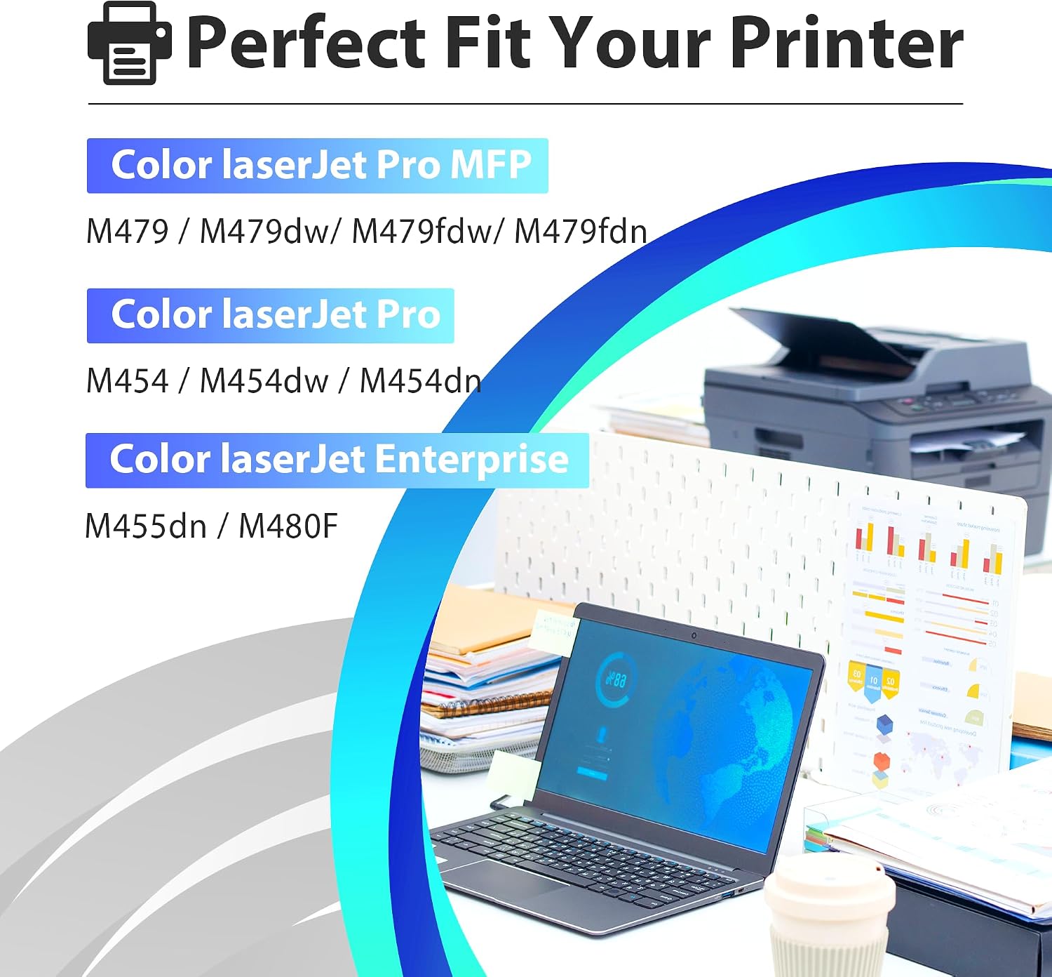 414X Toner Cartridge Replacement for HP 414X Toner Cartridges 5 Pack High Yield 414A Compatible with HP Color Laser Jet Pro MFP M479fdw M454dw M454dn M480f M455dn Printer W2020X (with Chip)