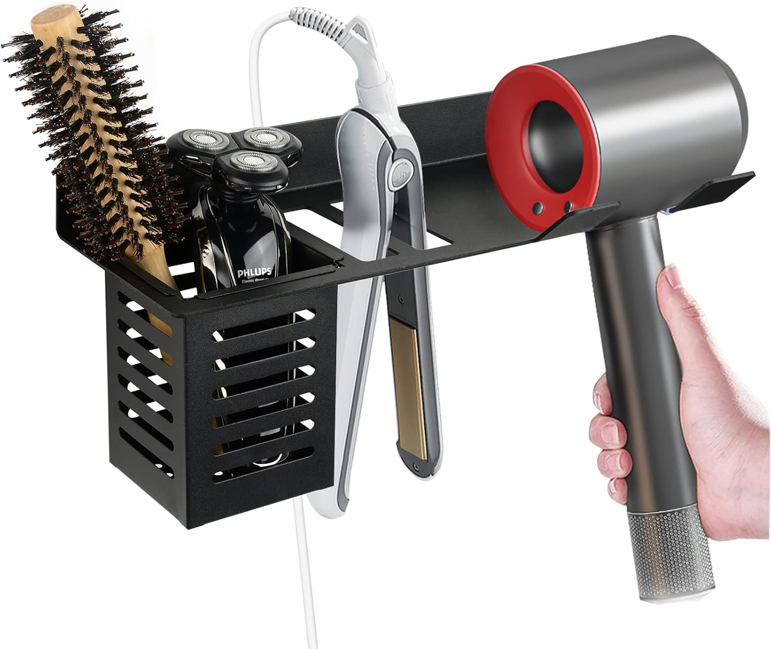 Product image of LUEXBOX 3-Shelf Modern Black Hair Tool Organizer, Wall Mounted Hair Dryer Holder, Compatible with Dyson Supersonic™ (7.0" W x 11.4" H x 4.3" D)