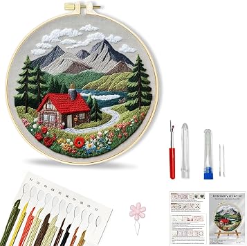 Huacan 1pc House Embroidery Kits for Beginners Mountains River Landscape Small Cross Stitch Kits Ideal for Crafting Art & Gifts