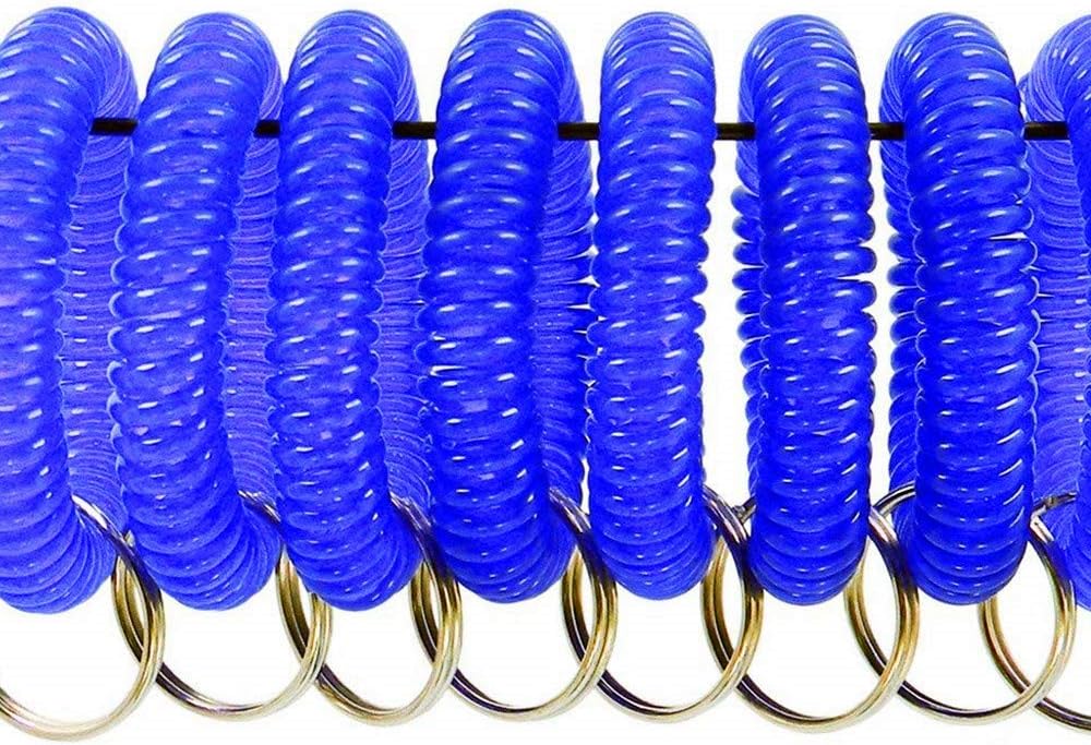 Veronica Pack of 50 Flexible Stretchable Clear Color Plastic Spring Spiral Wrist Coil Band Key Chain Ring Tag for Sport Yoga Sauna Pool Office School (Navy Blue)