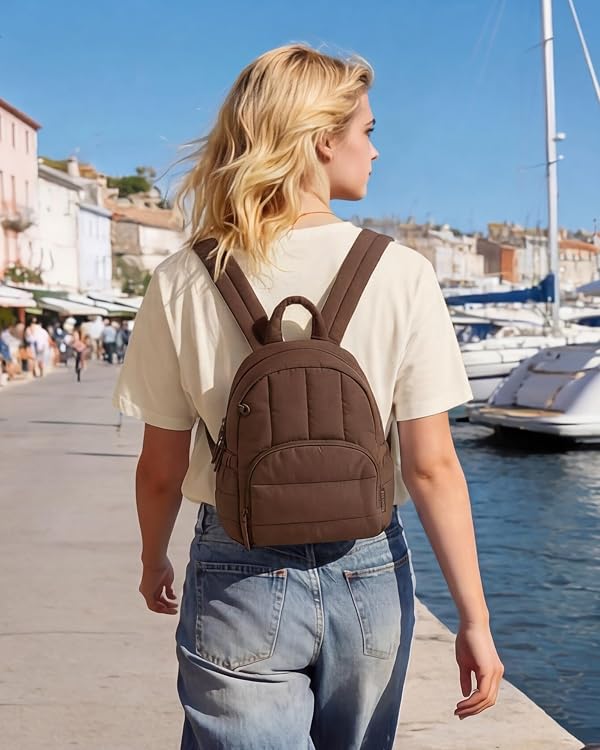 BAGSMART Mini Backpack for Women, Lightweight Puffer Small Backpack Purse, Quilted Casual Travel Daypack, Cute Water-Resistant Bookbag for Daily, Olive Green by BAGSMART - Used condition - Image 9