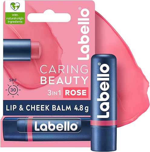Labello Caring Beauty Lip & Cheek Balm Rose, 4.8g, 3‑in‑1 Colour, 24h Moisture & SPF 30 UV Protection