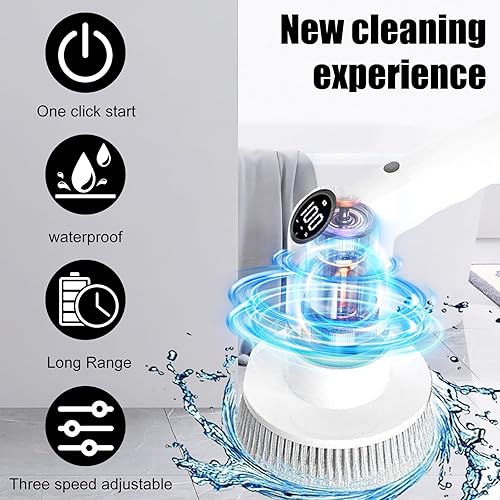 Miniatura 4 de Limpiador giratorio eléctrico, 2024, nuevo limpiador de ducha inalámbrico, con monitor y mango largo, con 8 cabezales de cepillo reemplazables y 3