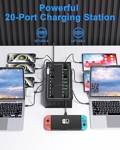 Miniatura 2 de Estación de carga USB de 690 W, estación de carga rápida de 20 puertos para múltiples dispositivos, bloque de cargador USB C PD de 100 W, entrega de