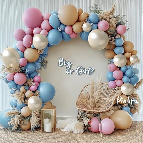 Miniatura 8 de Guirnalda de globos de color marrón rosa polvoriento, color azul y rosa, doble relleno, globos de arena blanca tostada, kit de arco de látex pastel