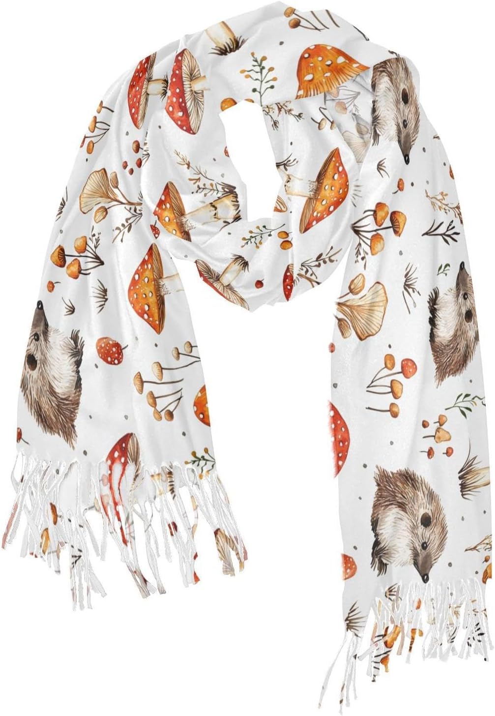 Winter Scarf for Women Mushrooms and Hedgehogs Fashion Tassel Shawl Wraps for Women, Cold Weather Warm Womens Scarves Soft Long Scarf