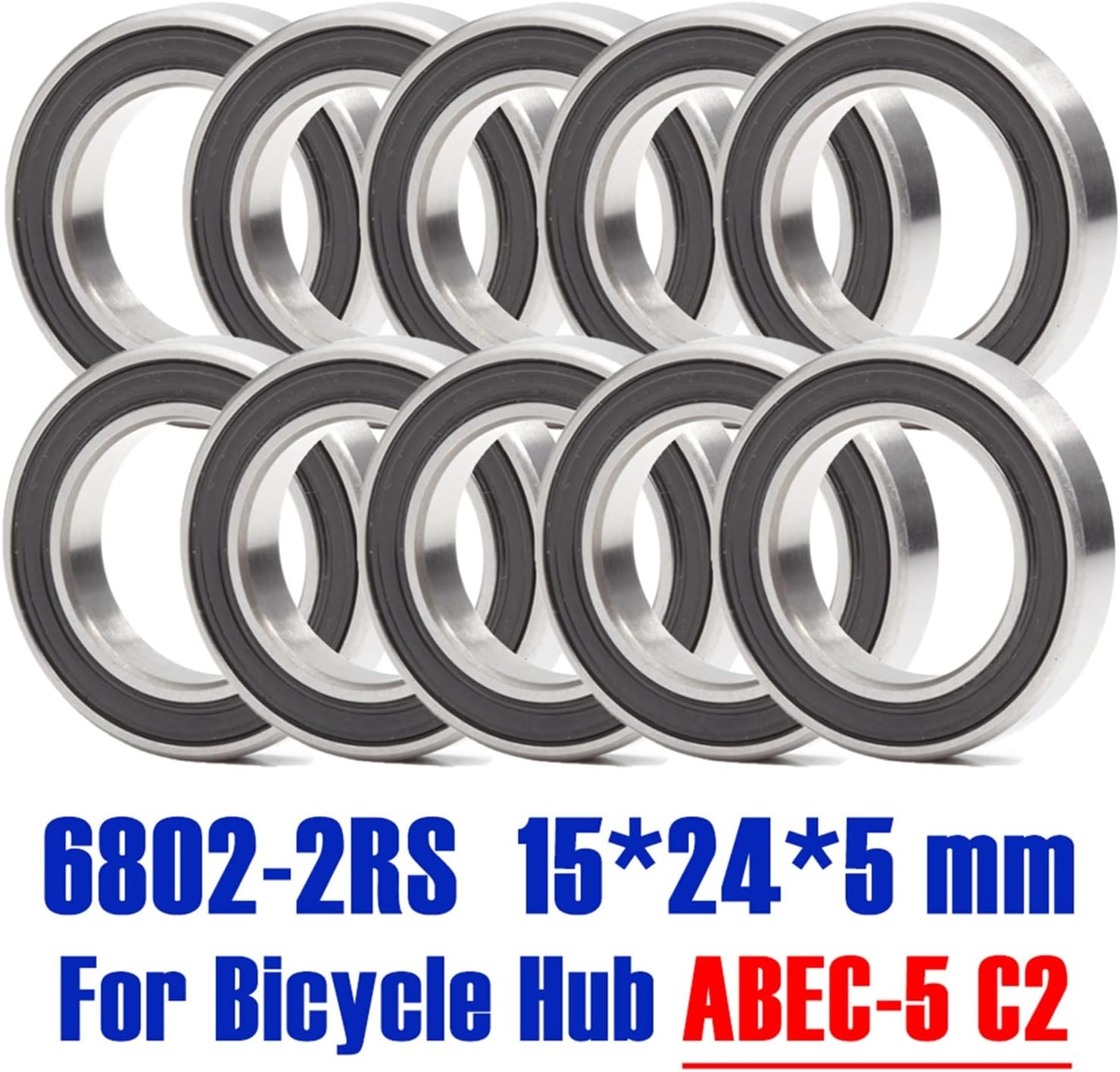 LANGshaw 6802-2RS Bearing 15 * 24 * 5 mm (10 PCS) ABEC-5 15 24 5 6802RS Bearings for Bicycle Hub Front Rear Hubs Wheel Leisurely